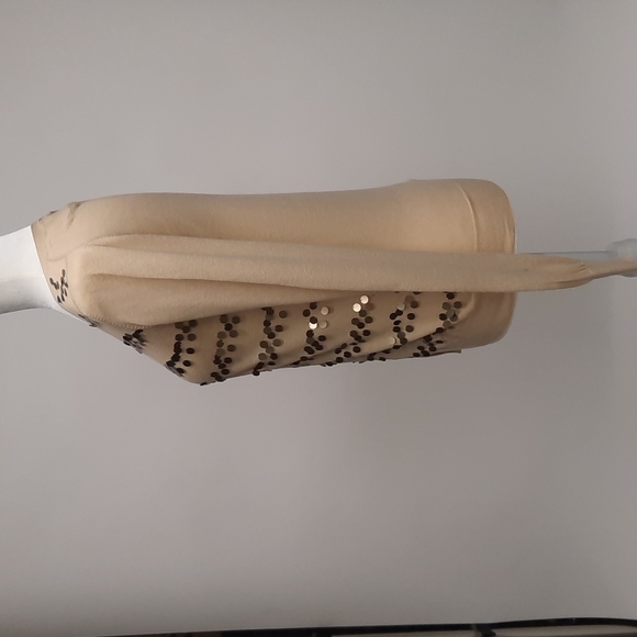 Moda International Beige V-Neck Cardigan with Bronze Sequins, Size S - Picture 4 of 6